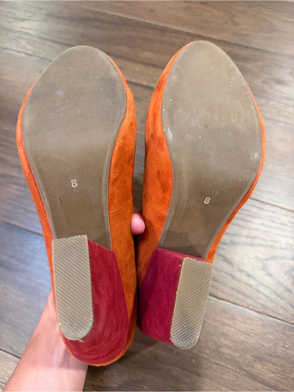 Jeffrey Campbell "Ibiza" Suede Orange Block Heel Pumps Size 8 - C61-003 - Picture 10 of 11
